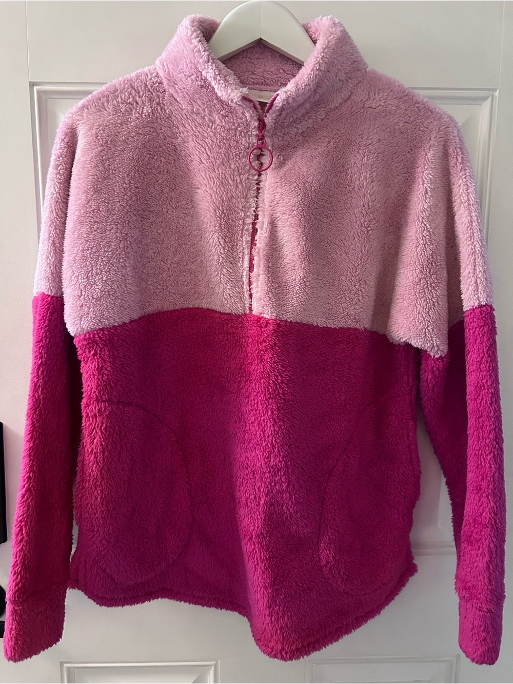 Belle by Kim Gravel Two-Tone Pink Sherpa Half-Zip Pullover